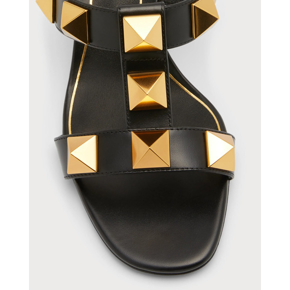 Valentino Rockstud Roman Stud Black City 60mm Slide Mule Sandal Block Heel 37.5 - Picture 10 of 16